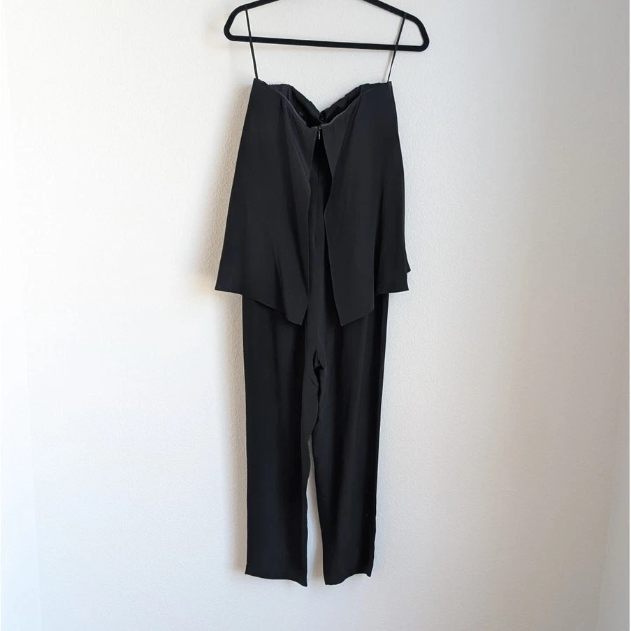 Vestido Tibi Negro Sin Tirantes Fluido Seda Pierna Cintura Alta Mono, Talla 4 Foto 3 de 4