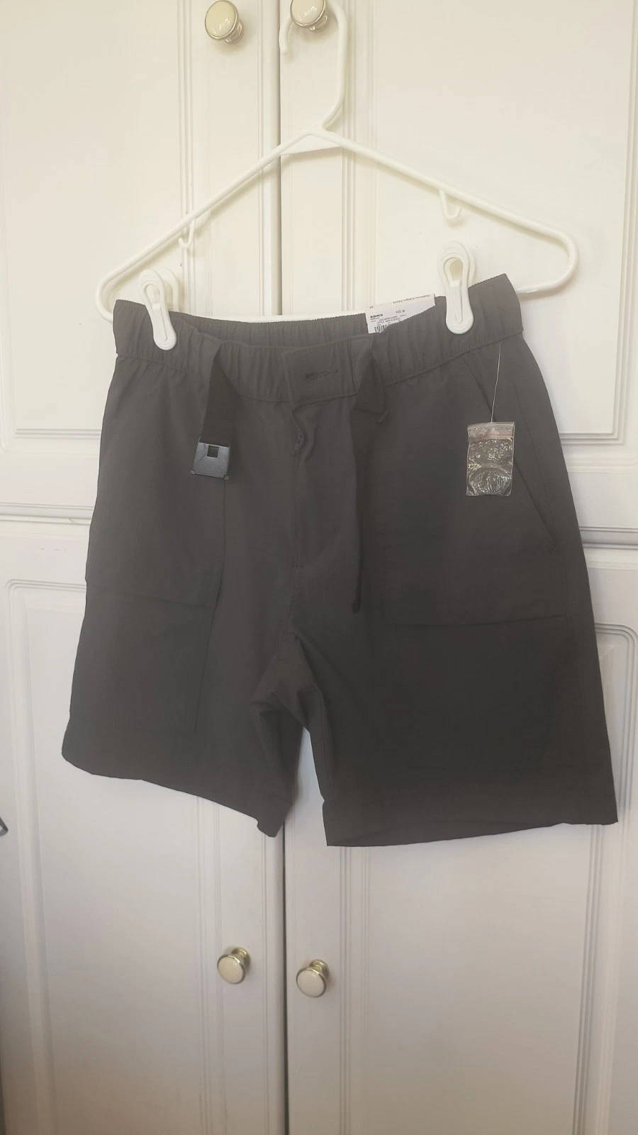 NWT $40 Sonoma Cargo Shorts Mens 30 Gray Nylon Stretch Belted Elastic (S4