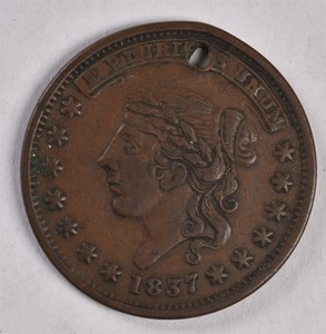 1837 Hard Times Token - Millions For Defence - Holed