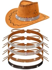 4 Pcs Bling Rhinestone Cowboy Hat Band Adjustable Western Hat Belt Women Men