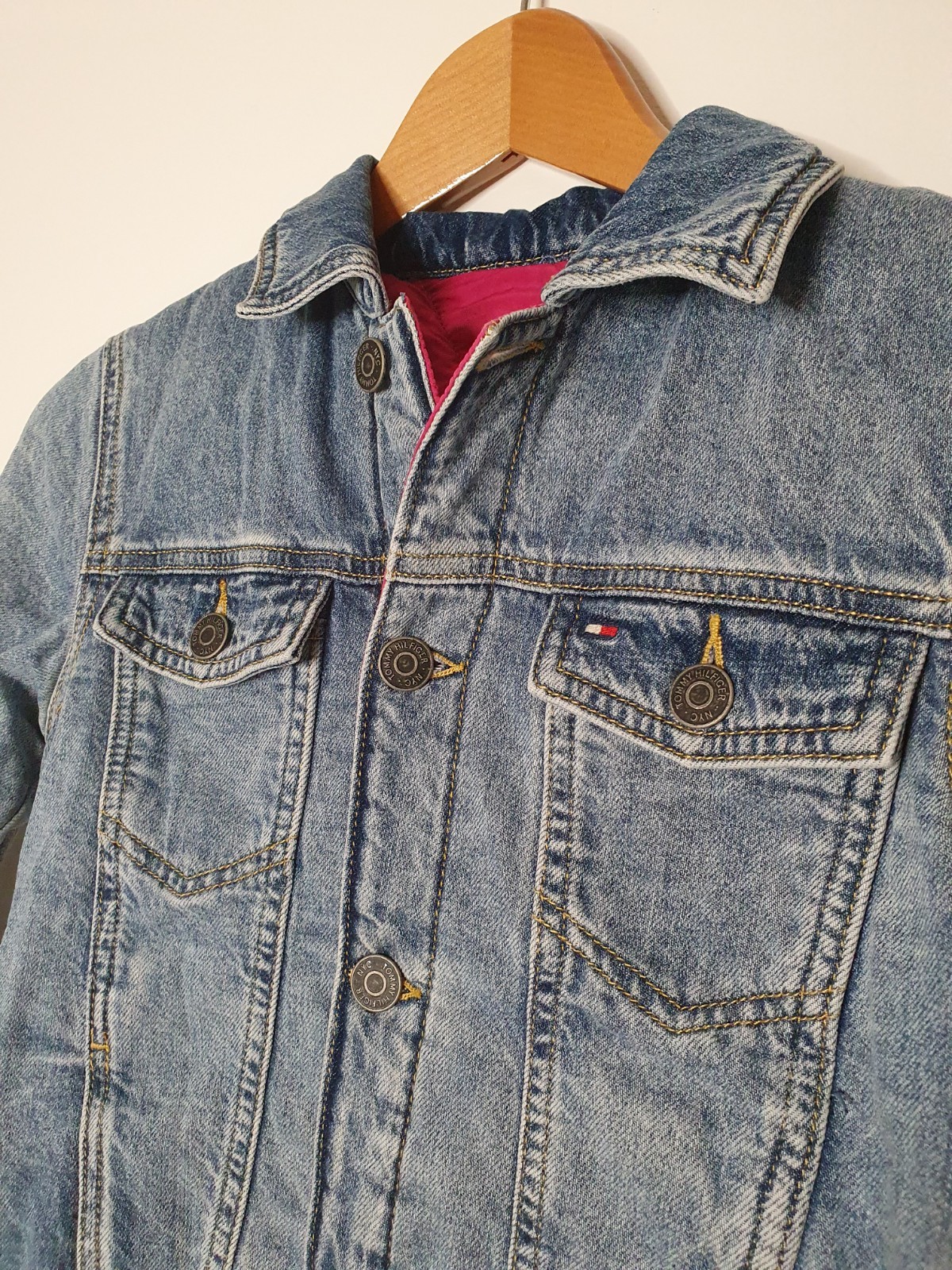 **SUPER RARE** Vintage TOMMY HILFIGER StoneWash Denim/pink Reversible Jacket image 3