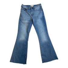 Lucky Brand Stevie High Rise Flare Jeans Medium Wash Distressed Raw Hem 12 31