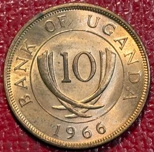 HIGH GRADE UNC 1966 UGHANDA 10 CENTS-OCT178