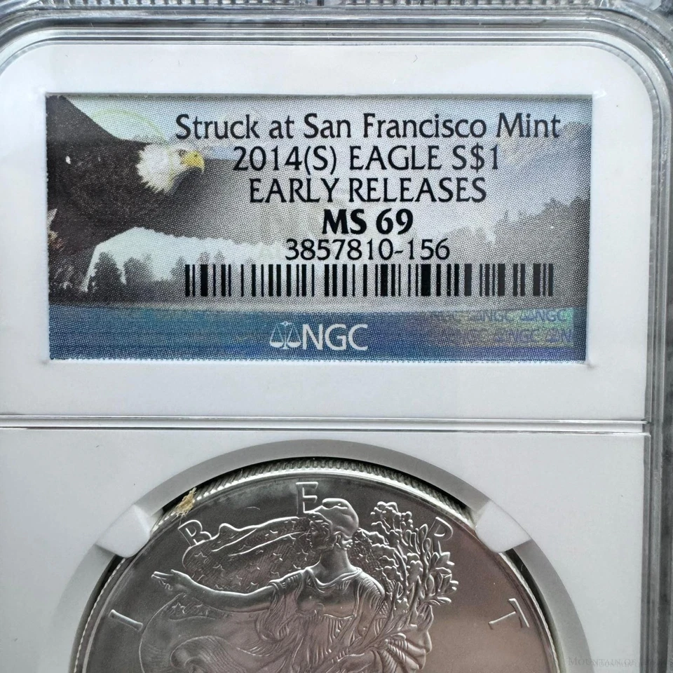 2014 US 1.0oz.999 Fine Silver American Silver Eagle NGC MS69 #3857810-156EX - Image 3 of 4