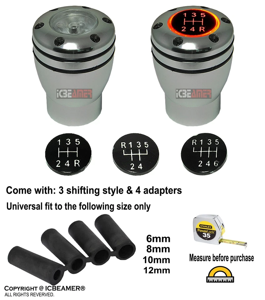 JDM Racing Style Sport Manual Gear Aluminio Perilla de Cambio con Luz LED Roja G259 Foto 2 de 4