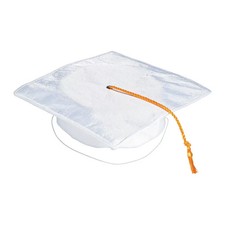20" Kids White Shiny Elementary School Polyester Graduation Cap with Tassel