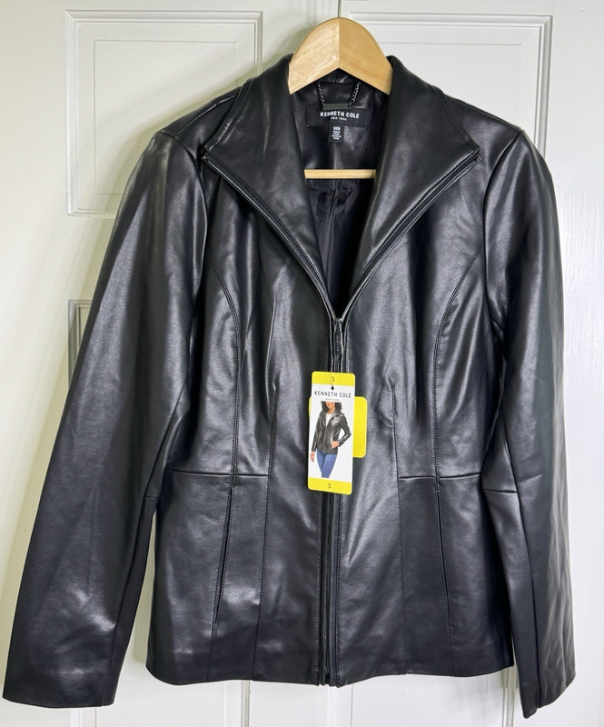 Kenneth Cole Faux Leather Jacket Women's S Black Biker Jacket Coat NWT