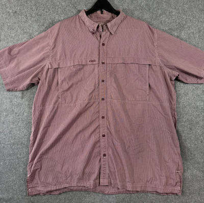 Game Guard Fishing Shirt Mens 2XL Maroon Gingham Check Button Down Short Sleeve