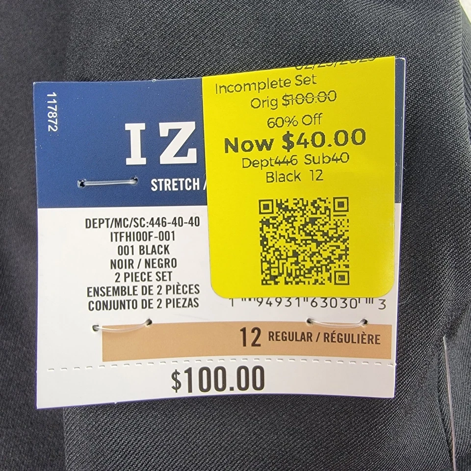Chaqueta Blazer IZOD Niños Talla 12 Negra Elástica Lavable a Máquina Formal NUEVA Foto 3 de 4
