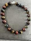 Extremely Rare Size Large AAA Multi Color Tigers Eye Beads Necklace TJC 925 Silv