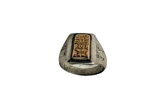 Vintage Aztec Inca Mayan 18Karat Gold and Sterling Silver 925 Kids Ring