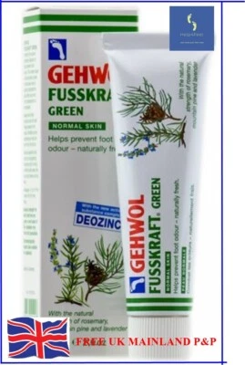 Gehwol Fusskraft Green 75ml tube cream DISINFECTS DEODORISES feet VEGAN DIABETIC