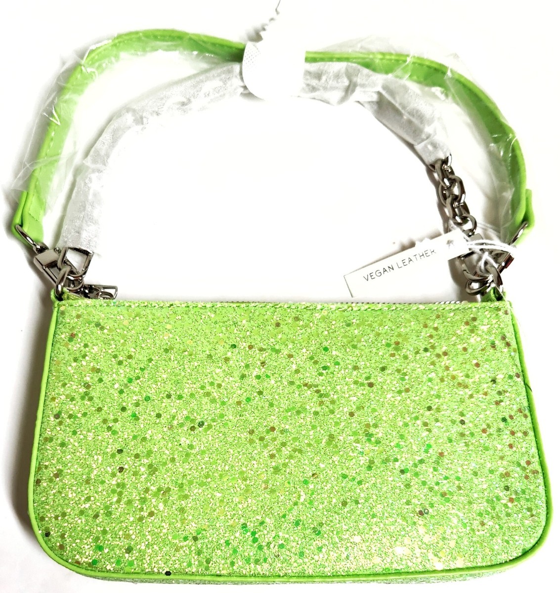 Kimchi Blue Glitter Shoulder Tote Bag Lime Green Holographic Vegan
