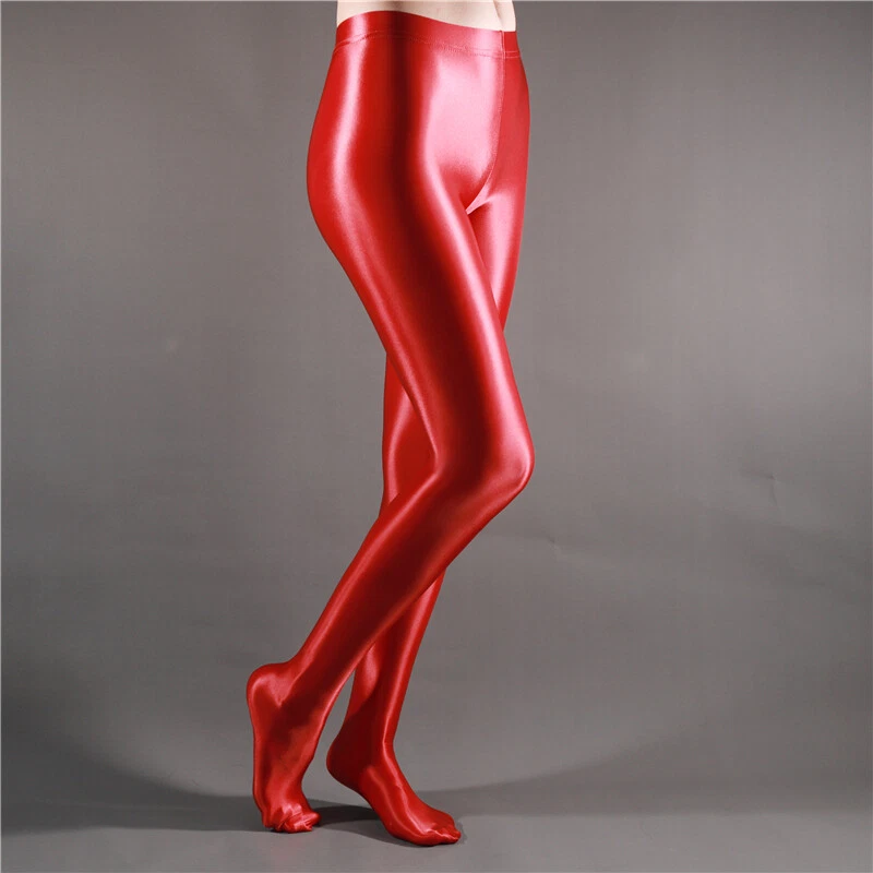 M-XL Shiny Foot Wet Gloss Satin Leggings Tights Stretchy Silky