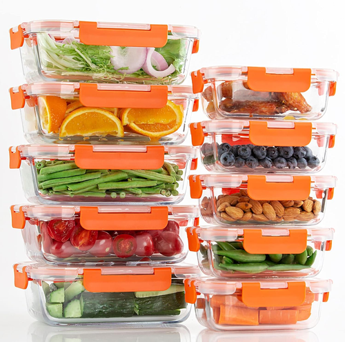 10 Pack Glass Food Storage Containers with Lids Leakproof, Airtight Glass Meal P