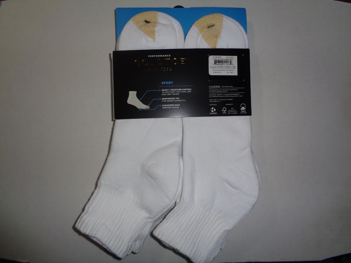 GoldToe Cotton Extended Size Quarter Ankle Socks 6-Pair White
