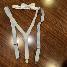 Suspender and Bow Tie Adults Men Light Gray Formal Wear Adjustable Accessories