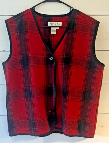 Orvis Red Buffalo Plaid Flannel Outdoor Wool Blend Vest Size Medium - Picture 3 of 5