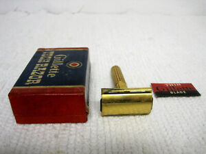 Vintage Gillette Tech Fat Handle Gold Safety Razor W Original Box No Date Code Ebay