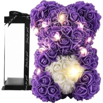 Leuchtender lila Rosenblumenbär mit Box 10 Zoll - Muttertagsgeschenk