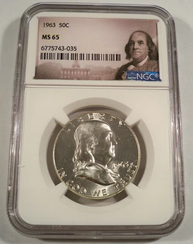 1963 50c NGC MS65 FRANKLIN HALF SILVER VERY WHITE MS 65