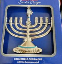 Regent Square Studio Design Hannukah Candle Ornament w/Blue European Crystal