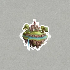 Enchanted Forest Castle Floating Island Waterfall Sticker #5567