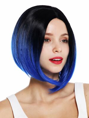 Perücke Damenperücke kurz Bob Longbob Mittelscheitel glatt Ombre Schwarz Blau