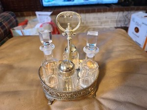   ART NOUVEAU Silverplated Condiment Cruet set 5 Pieces VERY RARE