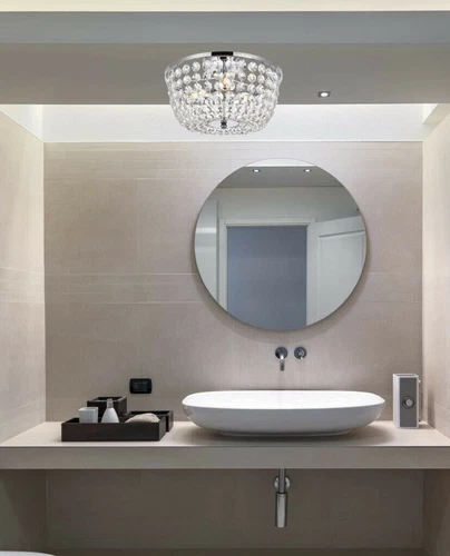 Chandelier Crystal Flush Mount Ceiling Light Chrome Dining Room Bathroom Bedroom - Picture 2 of 10