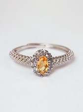 Natural deep Yellow Citrine Oval Cut 18K Gold Plated S 925 Sterling Silver Ring