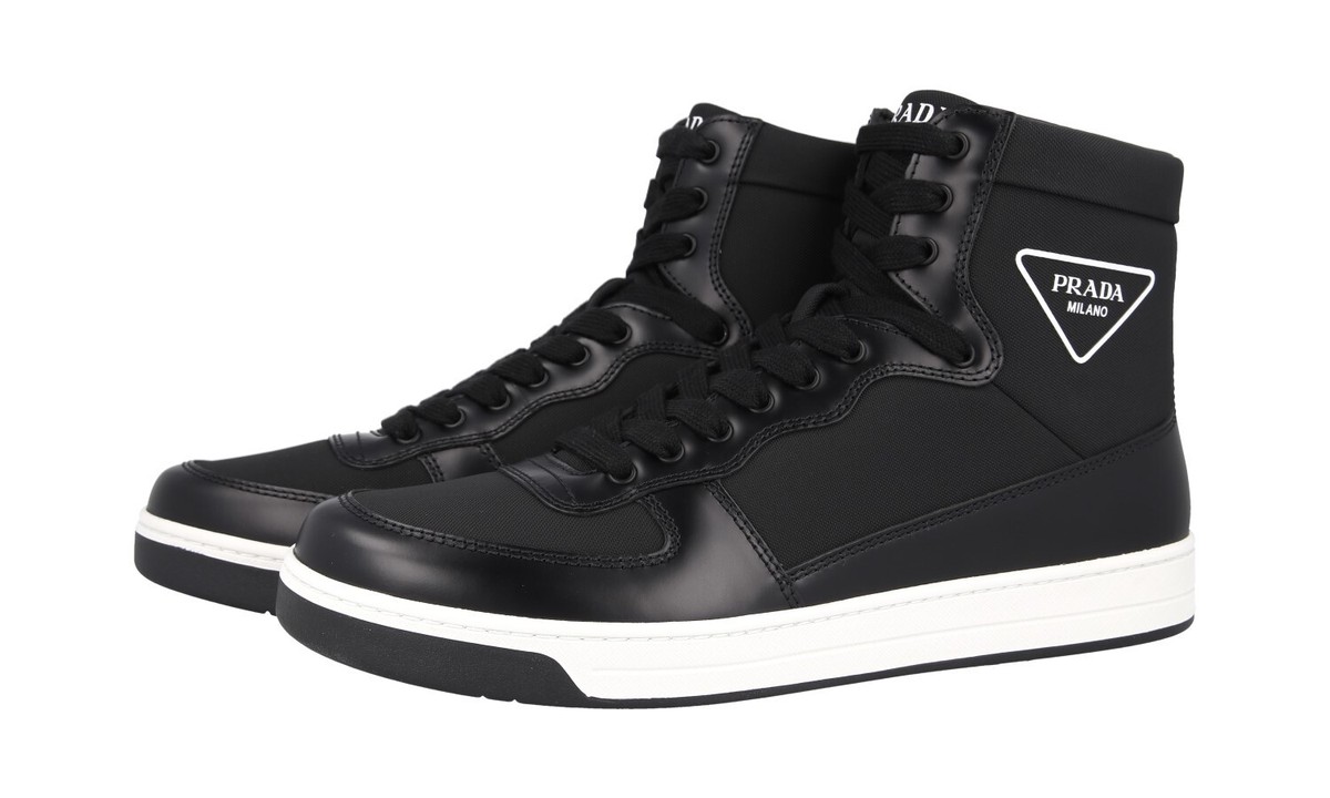 スニーカー PRADA**High-top sneaker**Black** PRADA DOWNTOWN HIGH-TOP SNEAKERS SHOES BLACK WHITE TRIANGLE
