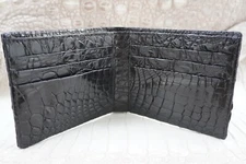 Double Side Crocodile Leather Skin Men's Bifold Wallet Real Black