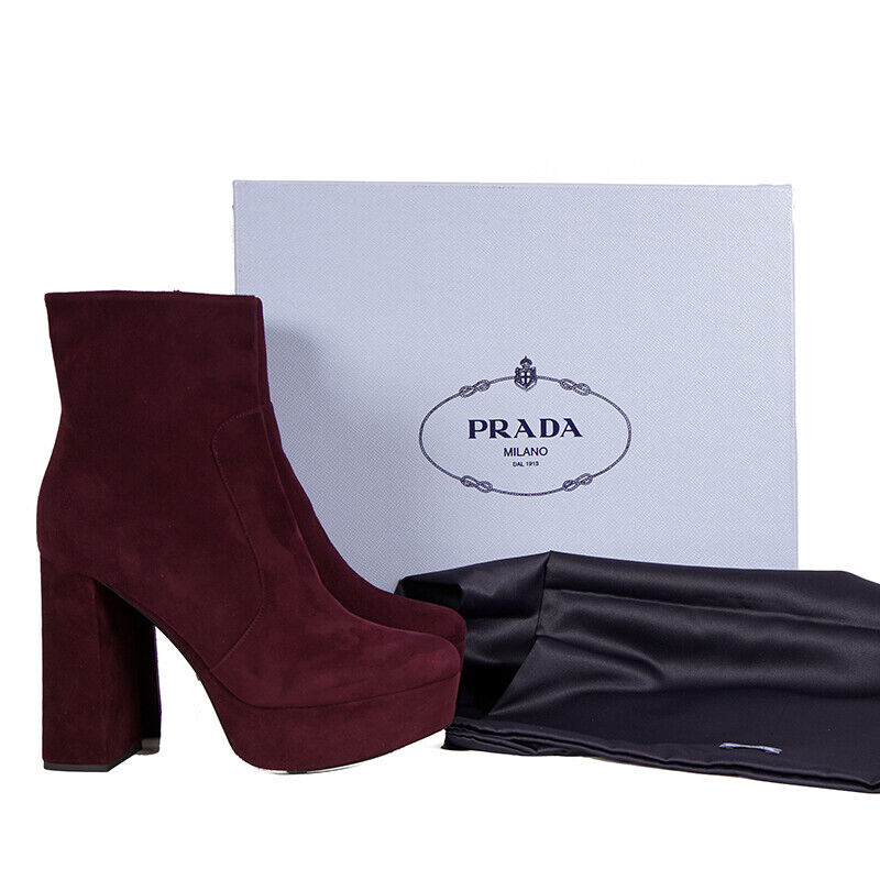 sz 38.5 NEW $975 PRADA Wine Red Suede Chunky HIGH HEEL sz 38.5 NEW $975 PRADA Wine Red Suede Chunky HIGH HEEL