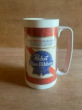 Pabst Blue Ribbon Thermo Serv Red Plastic Beer Mug Vintage PBR Barware Mancave