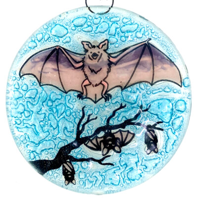 Flying Bat Christmas Tree Ornament - Art Glass Light Catcher Map Hanging Decor