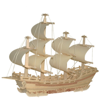 Vascello in legno naturale decorato puzzle 3D nave 4 alberi veliero modellino