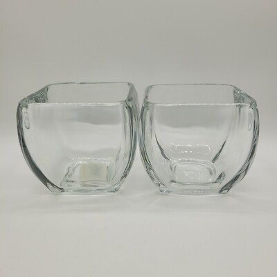 Libbey Heavy Clear Crystal Glass Square Vase Dish Bowl 4 1/4  Tall Set of Two