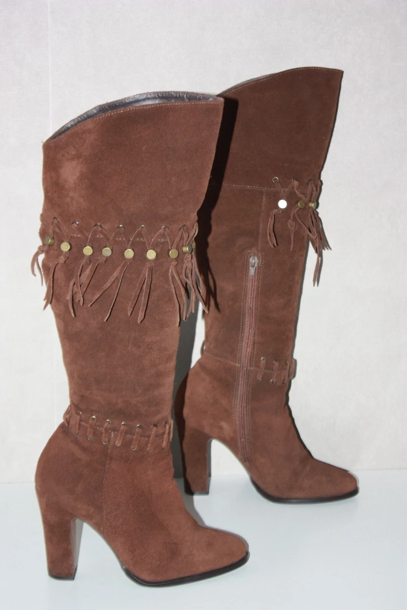 Bottines Marron à Franges Et Talon Compensé - Pointure 36, En Daim, Occasion Très Bon état