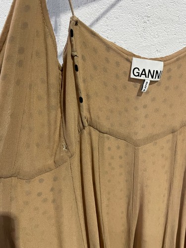 GANNI Spot Georgette Sleeveless Long Dress Tannin Size 6 AU RRP 299 WITH DEFECTS - Picture 7 of 9