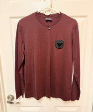 Emporio Armani Men's XL Burgundy Crew Neck Long Sleeve Logo shirt