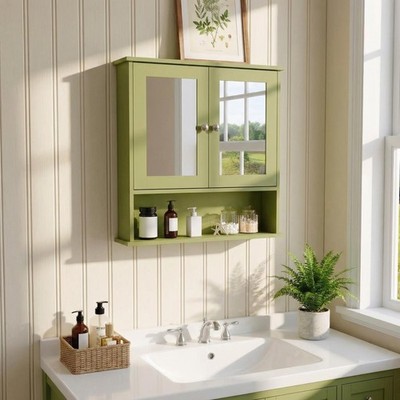 Bathroom Wall Mount Cabinet Storage with 2 Door Mirror Bathroom Storage Cabinet