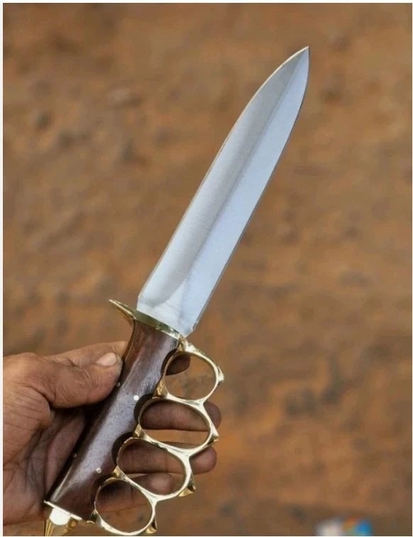 Cuchillo daga de caza de hoja fija de acero D2 hecho a mano personalizado para acampar supervivencia con Foto 2 de 4