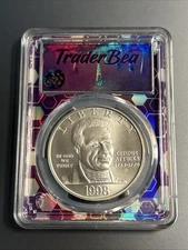 1998 S Crispus Attucks U. S. Silver Dollar Commemorative PCGS MS70, Purple Core!
