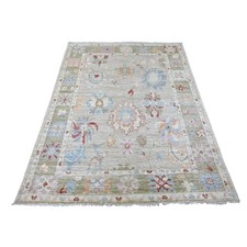 5'x6'5" Light Gray Afghan Angora Oushak Leaf Design Hand Knotted Wool Rug 22755