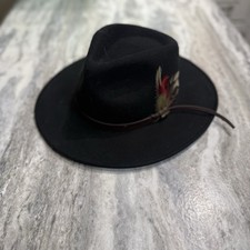 Dorfman Pacific Scala 100 Wool Felt Fedora Hat Feather Trim Black Med 4 Season