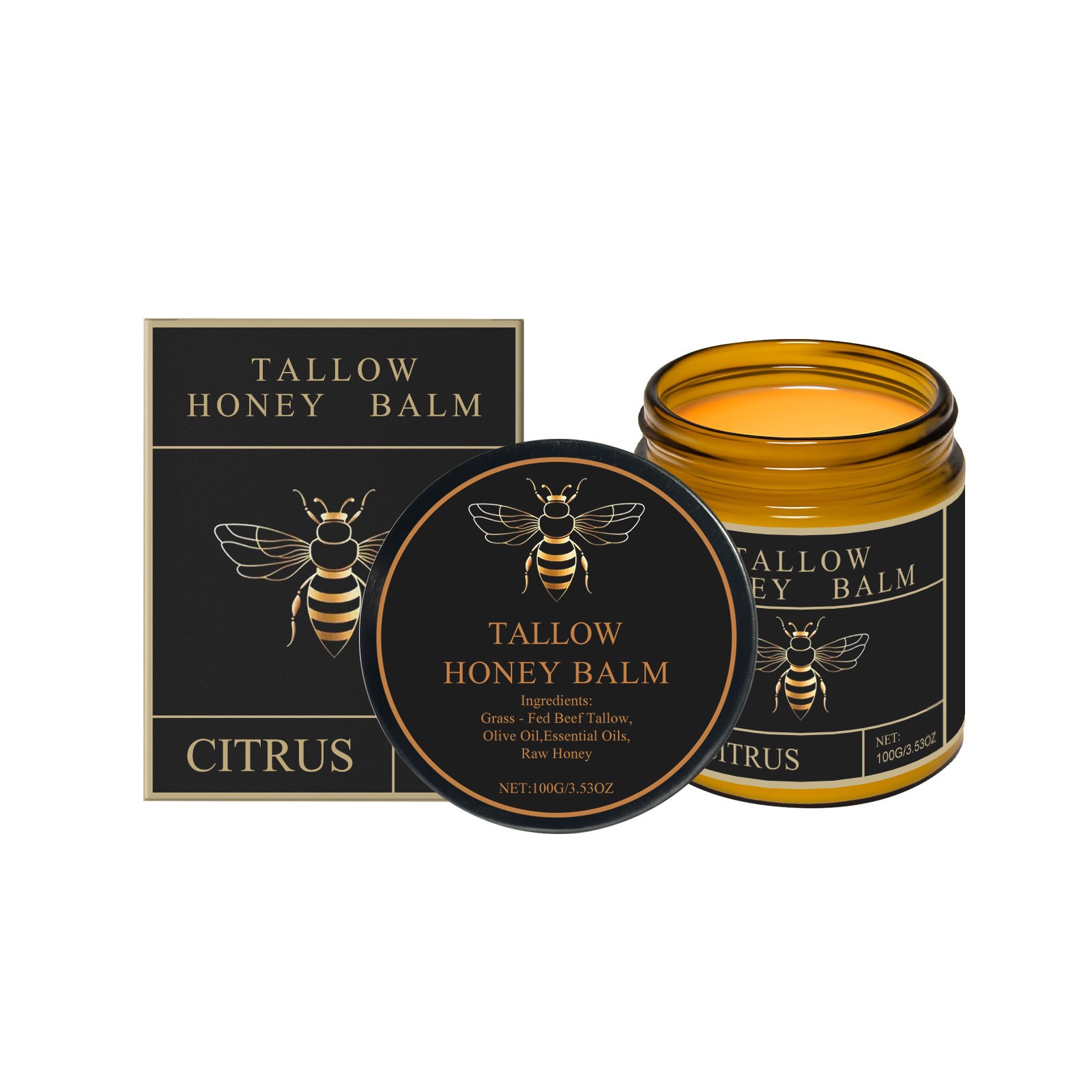 Beef Tallow for Skin, Tallow and Honey Balm for Face, Organic Grass-fed Beef