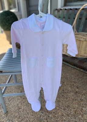 Paty Baby NWT Pink Footed bodysuit with White Collar and Pockets 6-9 Months