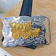 Bronze Silver Tone Vintage Covered Wagon Belt Buckle 2 1/2 X 1 3/4 B56