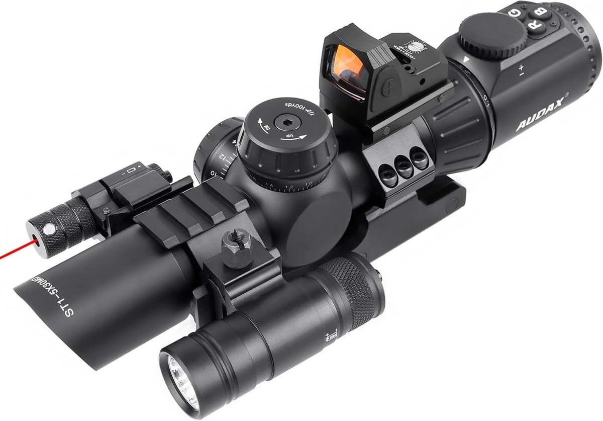 Rifle Scope 1-5X30 LPVO Scope + Flashlight + Red Laser + Red Dot
